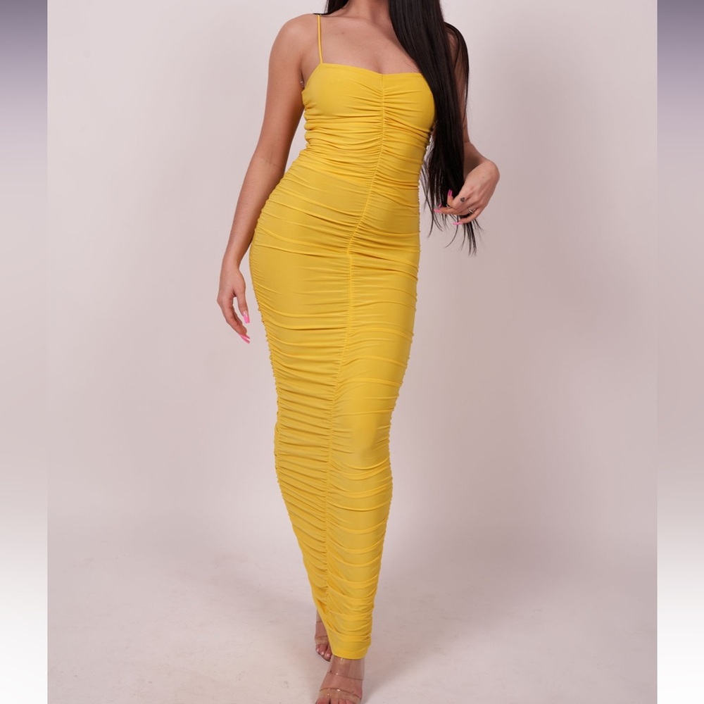 Yellow midi rushed dress